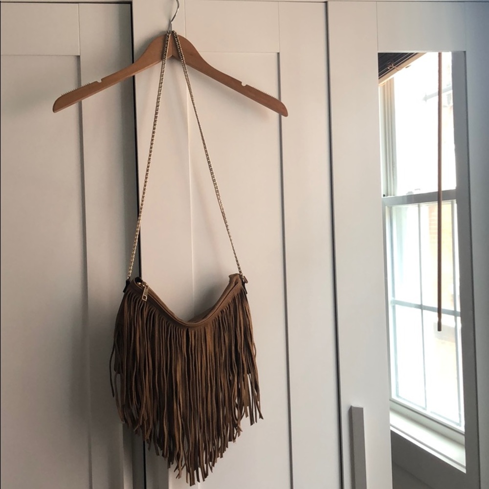 Faux Suede Fringe Handbag